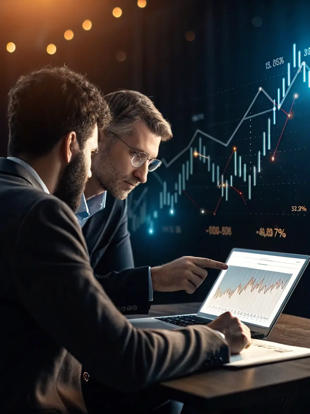 A professional advisor analyzing a diversified portfolio chart, showcasing various asset classes like stocks, bonds, and real estate, emphasizing risk management and balanced growth.