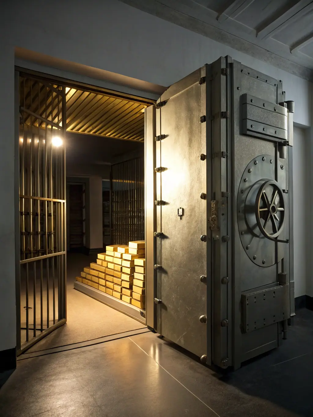 A secure vault with gold bars and currency, symbolizing wealth preservation and secure investment strategies for long-term financial stability.
